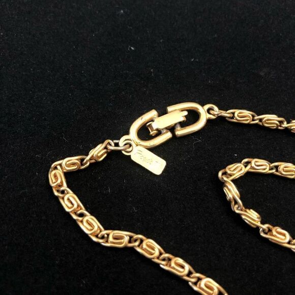 vintage 1970's roget signed unique swirled gold tone chain necklace 18 inches - Picture 5 of 5